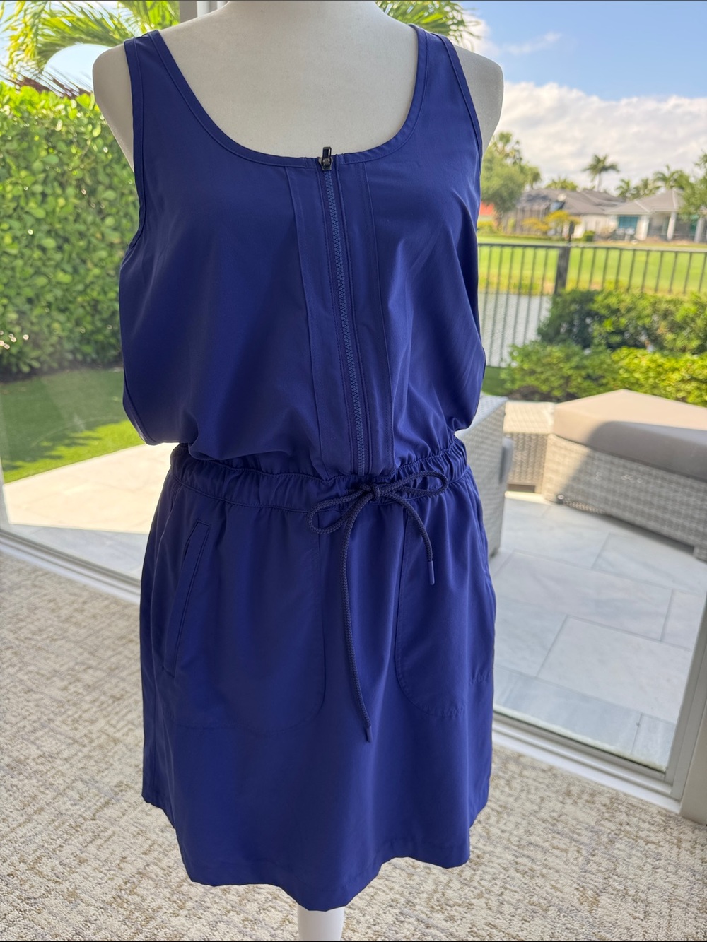 Athleta Expedition skort mini dress. Royal Blue Zip-Front Drawstring